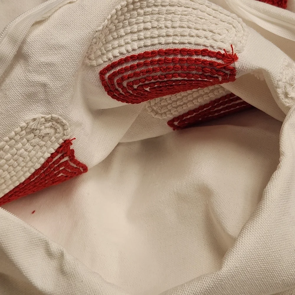 Set of 2 Tufted Santa Hat Pillow Covers Punch Needle Christmas Decor White & Red
